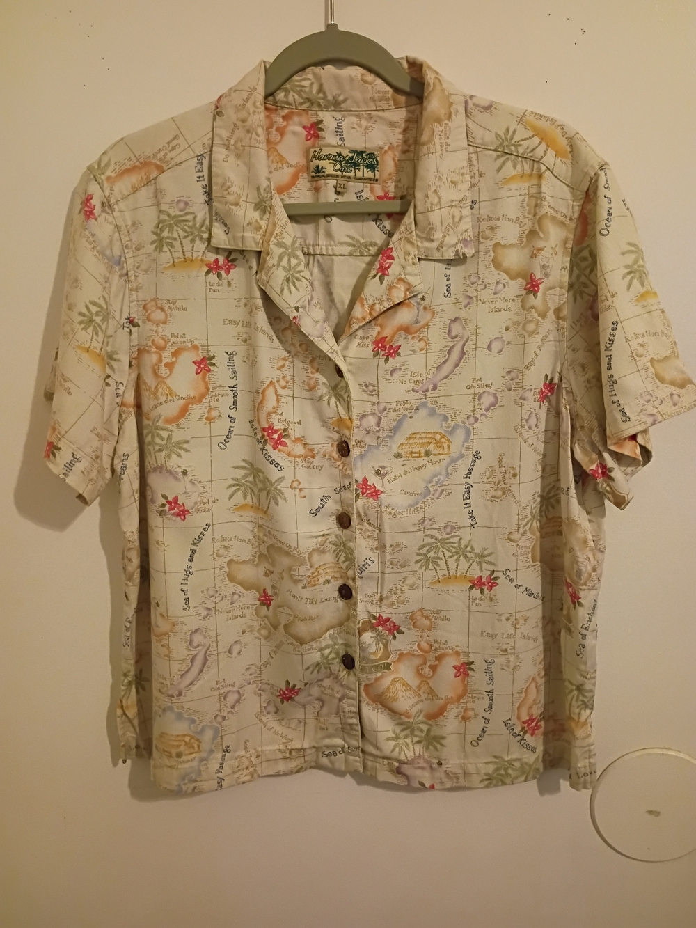 VTG Havana Jack's Women's Cream Tropical Button-Up Shirt Rayon Sz XL